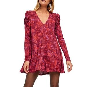 Free People Hello Lover Tunic Red Burgundy Floral Size‎ XS